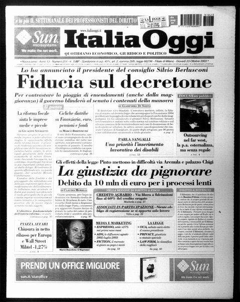 Italia oggi : quotidiano di economia finanza e politica